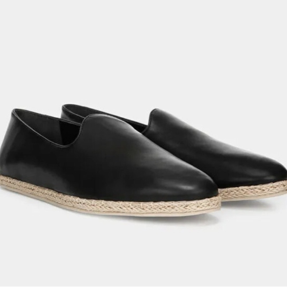 Vince Black Leather Flats with Espadrille Style